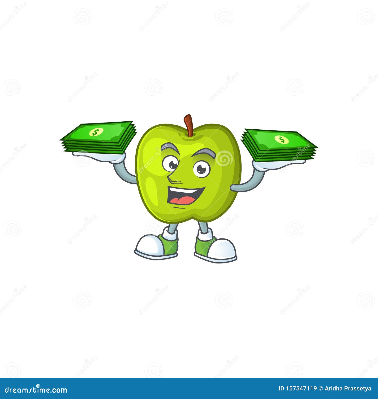 With Money Bag Granny Smith Green Apple Cartoon Mascot Stock Vector -  Illustration of drawing, appetizers: 157547119