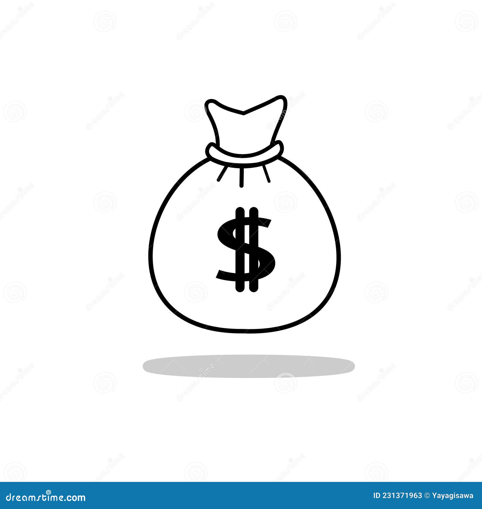 Money Bag Icon with Dollar Symbol, Flat Style and Line Design Stock ...