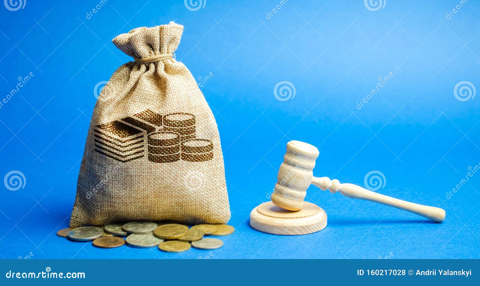 money bag and judge`s hammer. penalty for a crime and offense. financial punishment. violations of traffic laws. fraud. fine,