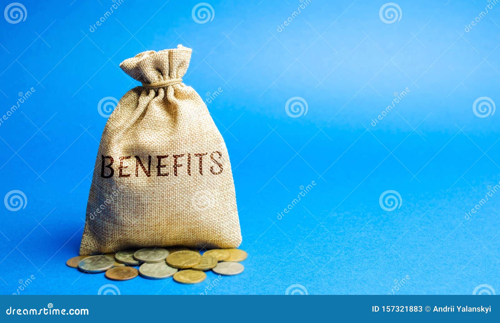 Money Bag with the Word Benefits. Profit from the Investment. Getting ...