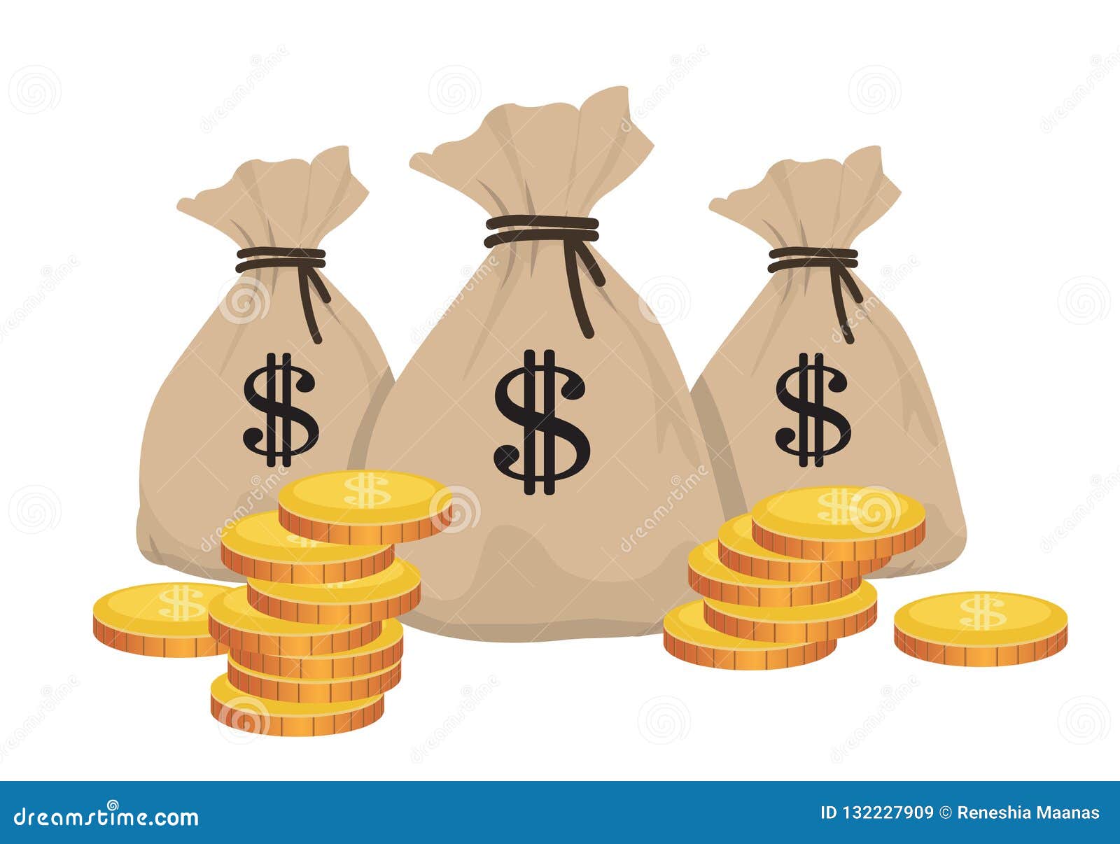 Money bags with coins stock illustration. Illustration of background