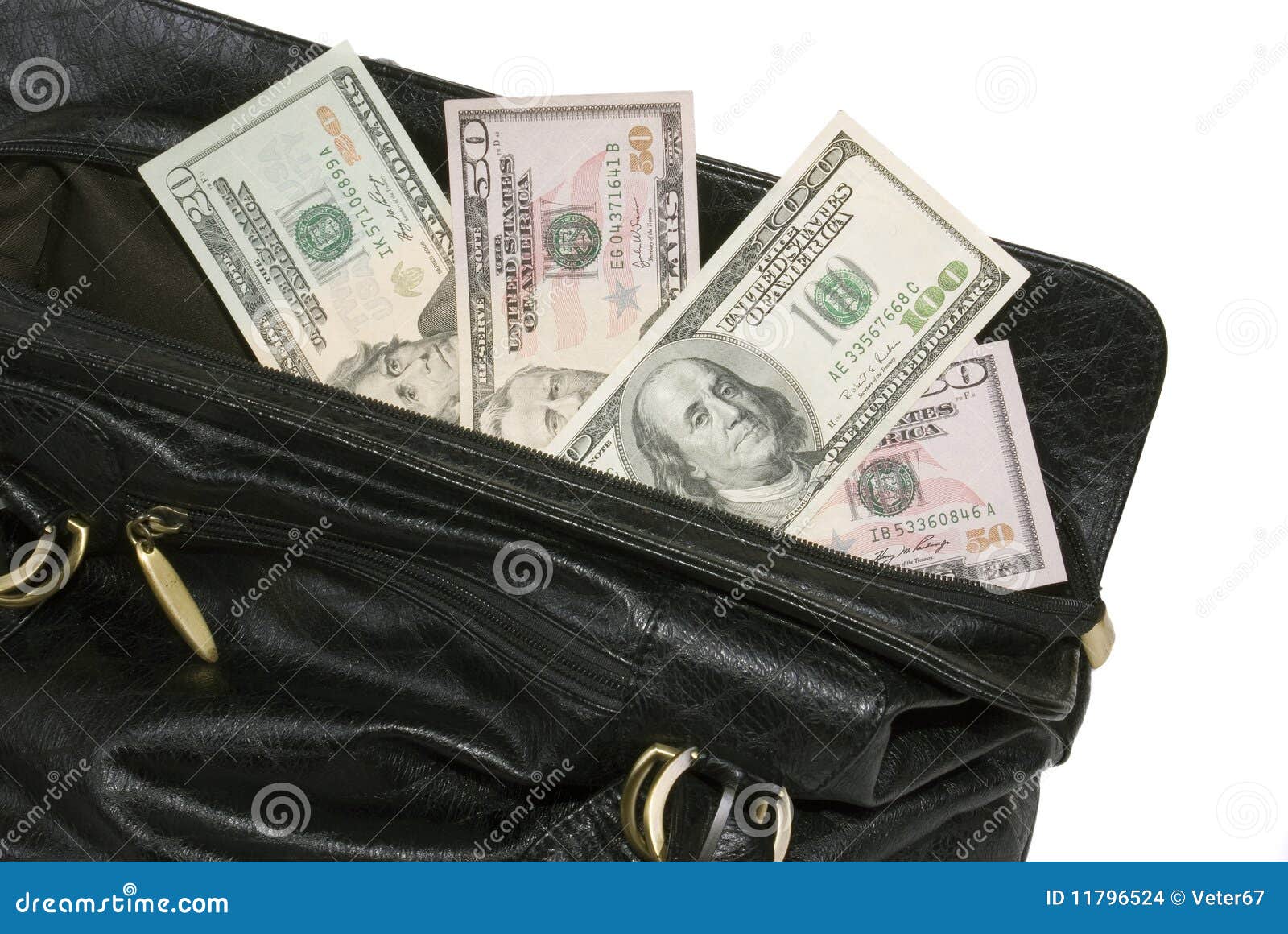 Image Of Big Bag Full Of American Dollars On The Floor Stock Photo