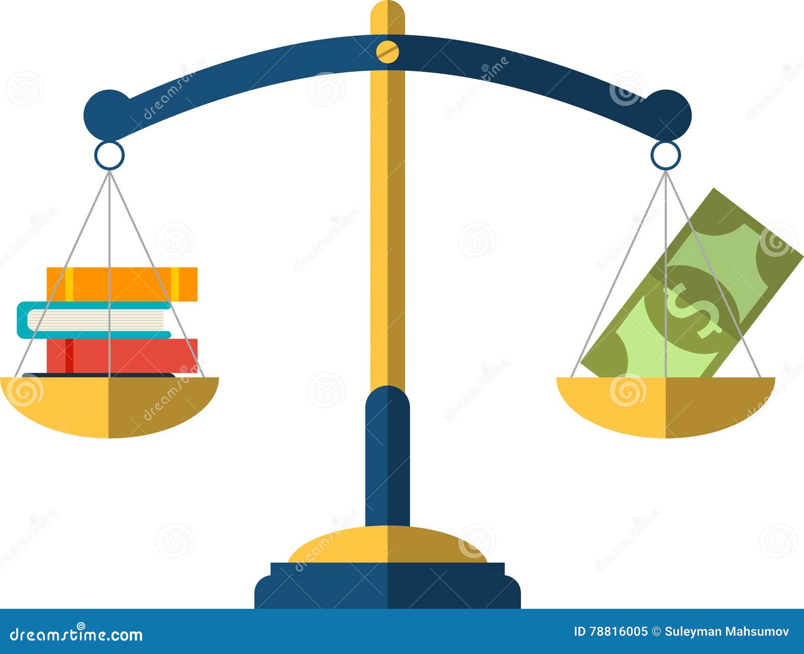 Money and Book Balance on the Scale. Education Concept Stock Vector