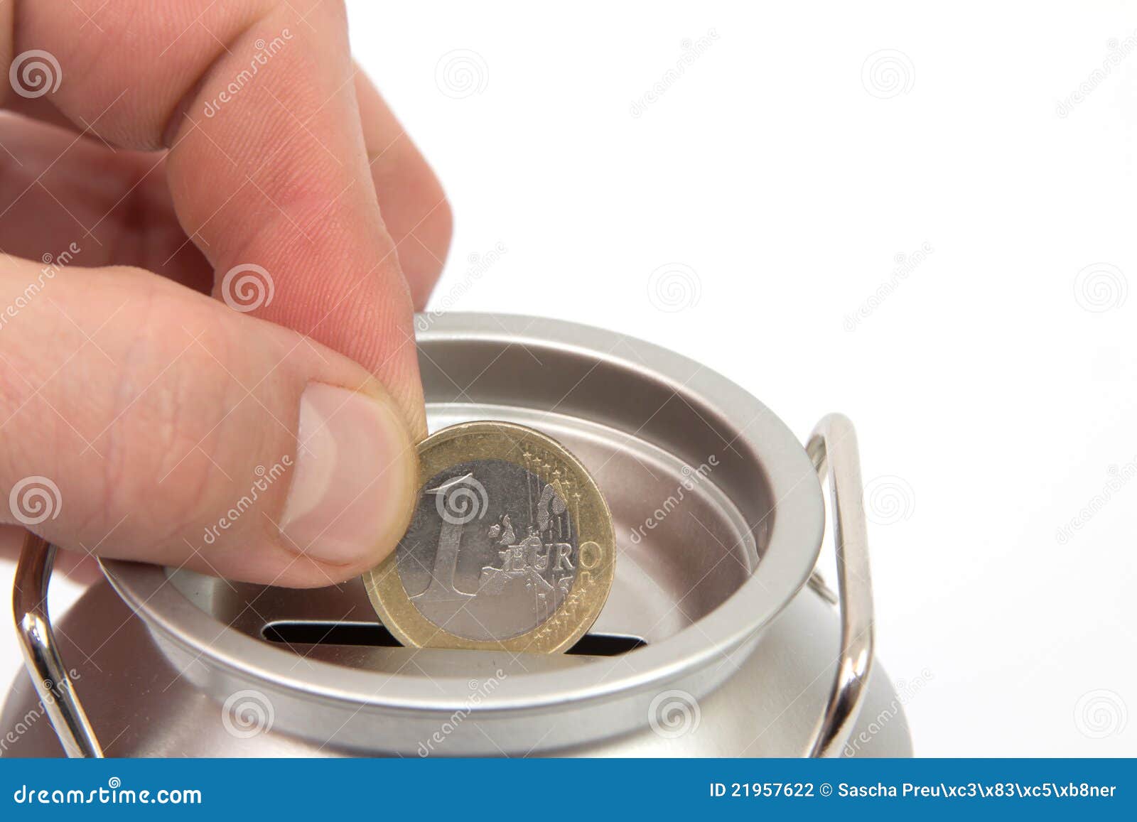 Money box with coin stock photo. Image of fingers, coins 21957622