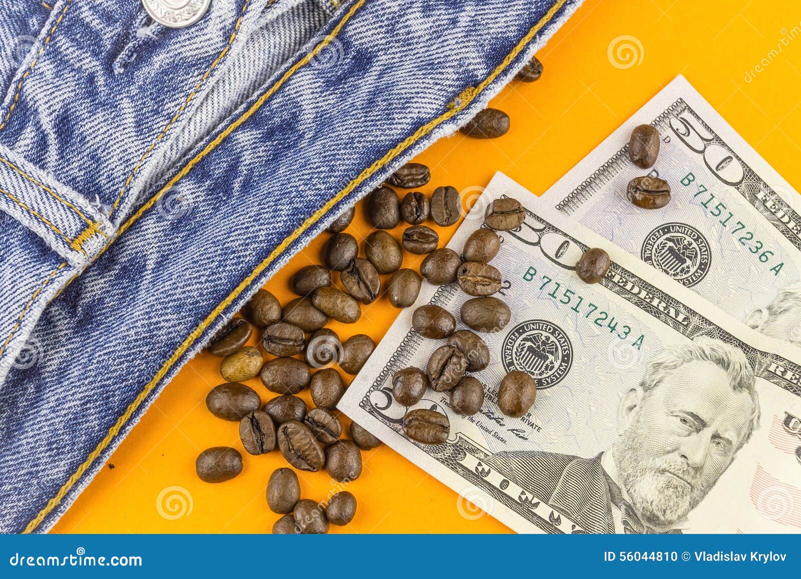 Money,coffee Beans and Jeans Stock Photo Image of close, detail 56044810