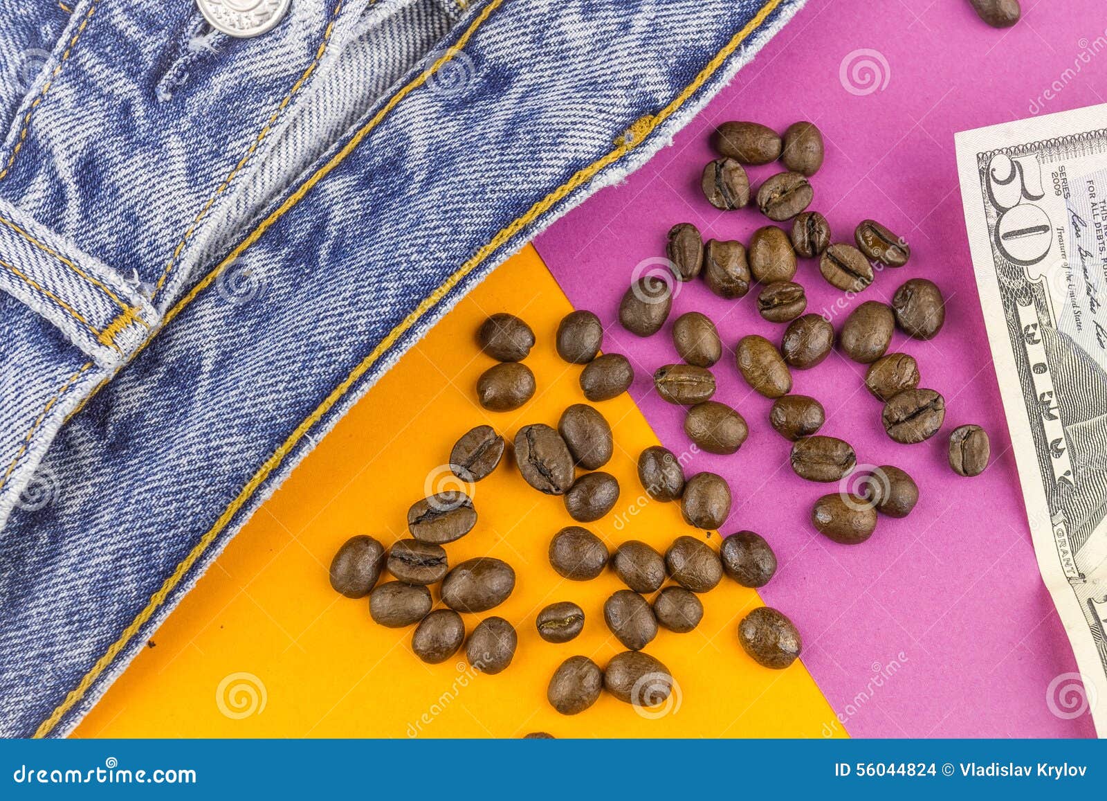 Money,coffee Beans and Jeans Stock Photo Image of blue, denim 56044824