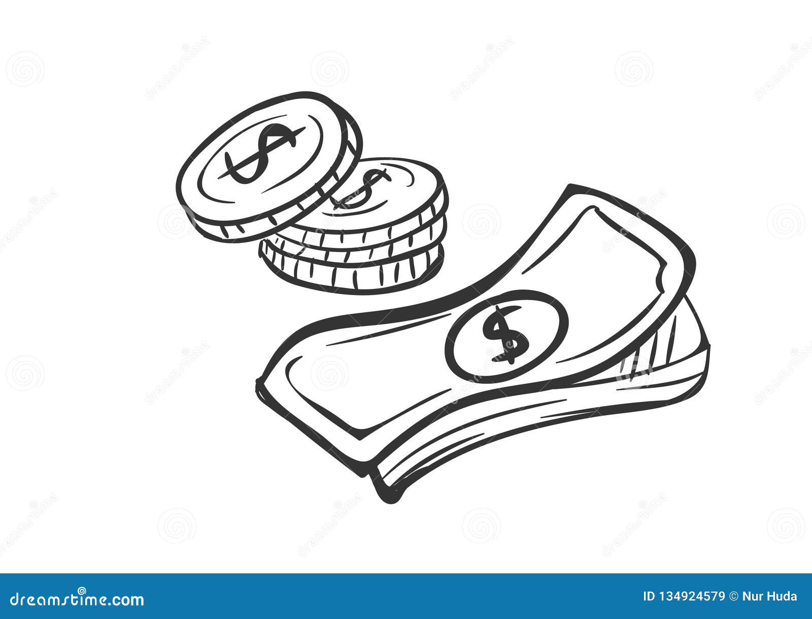 Money And Coins Doodle Icon Vector Stock Illustration