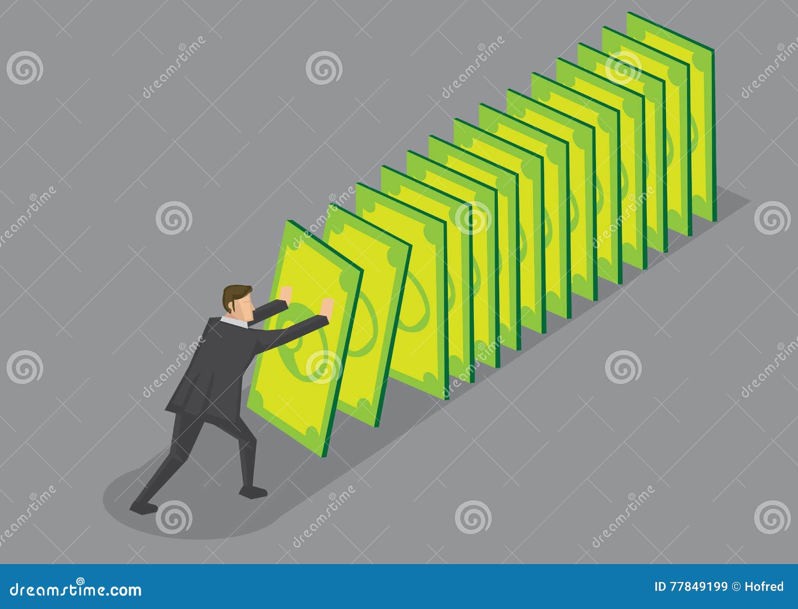 Money Domino Effect Vector Cartoon Illustration Stock Vector - Illustration  of domino, business: 77849199