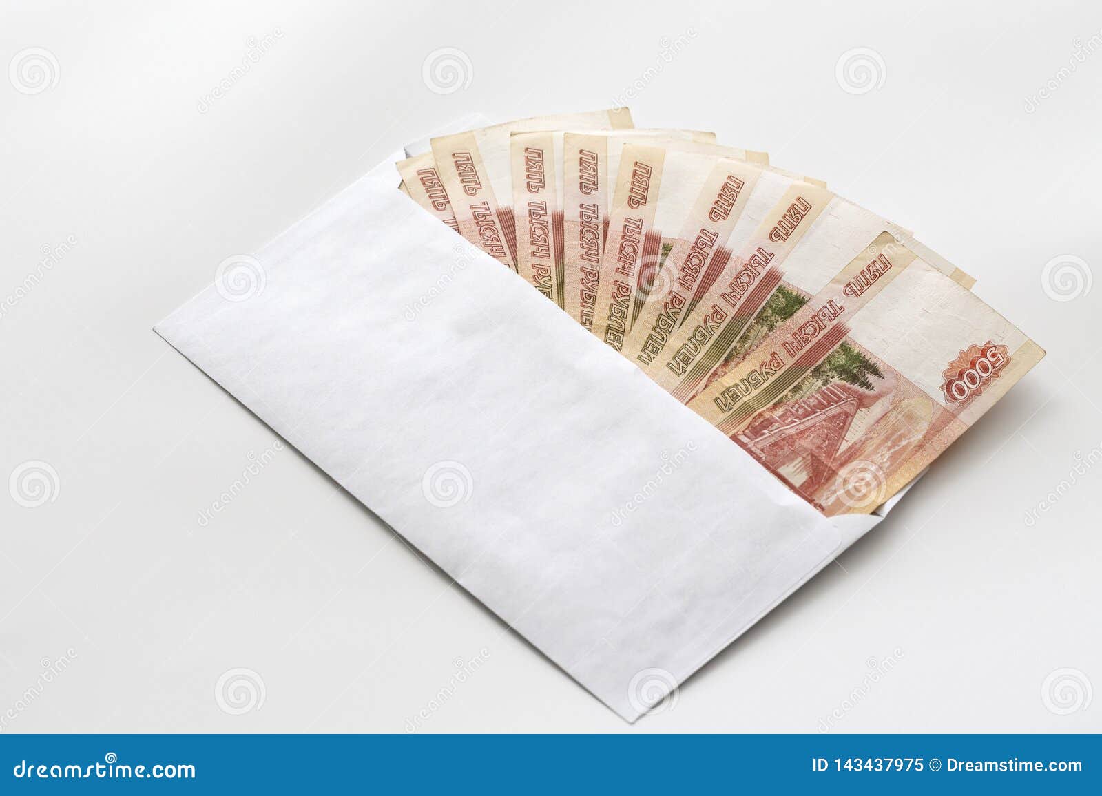 Money in Envelope. Russian Banknotes in Denominations of 5000 in a