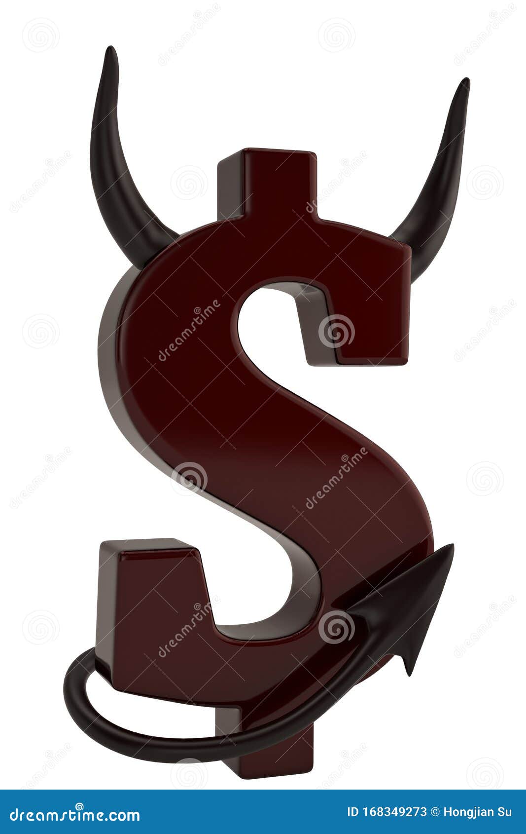 money is evil conceptual. evil dollar  in white background.  3d 