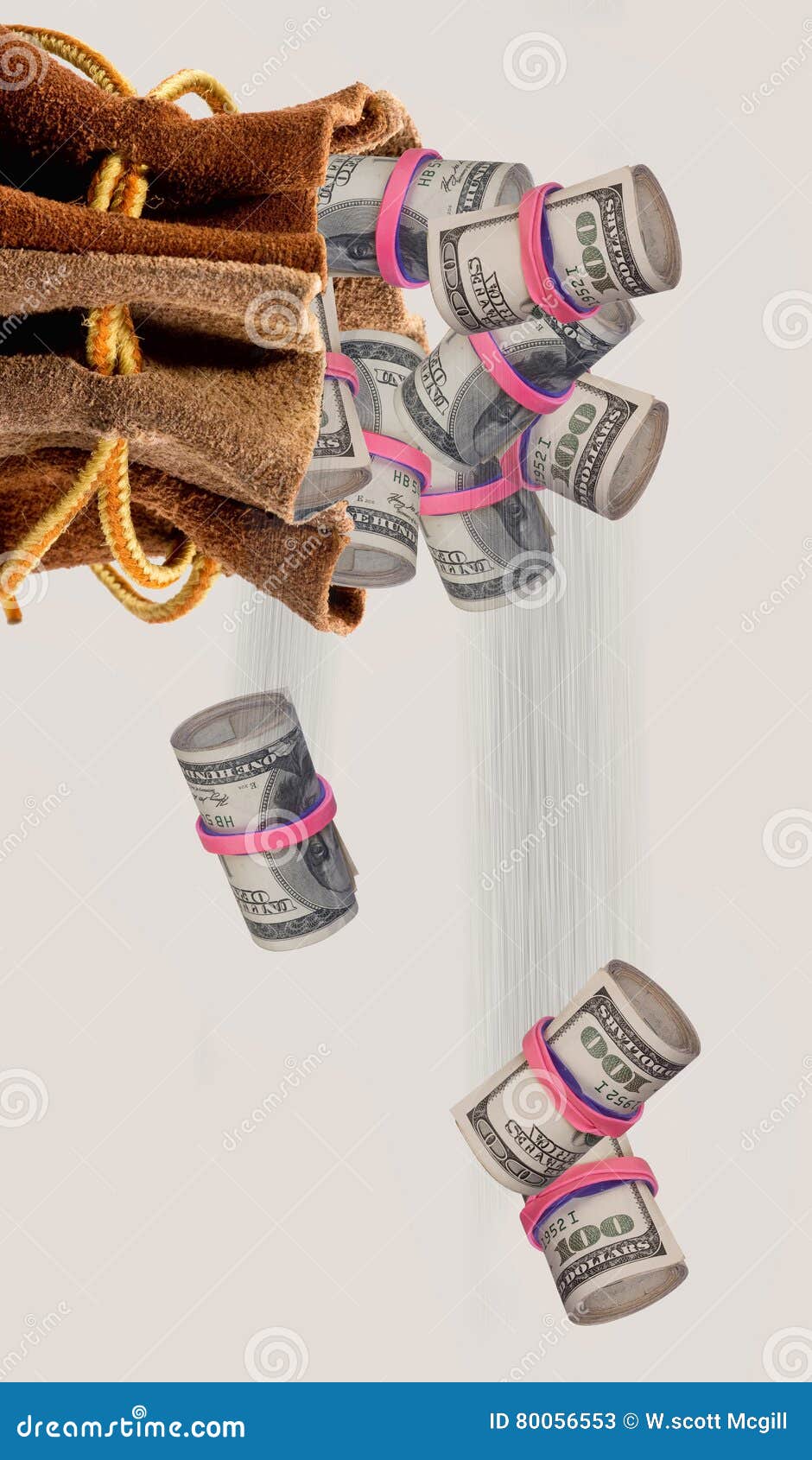 Money falling out of bag. stock image. Image of flying 80056553