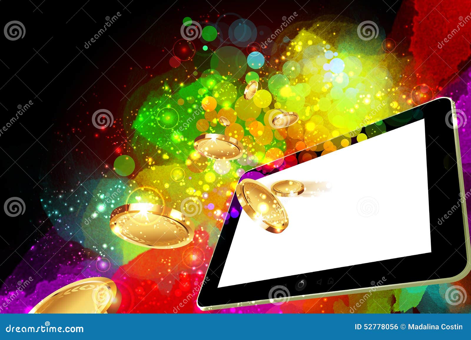 Money Falling Out of the Tablet Pc Screen Stock Illustration
