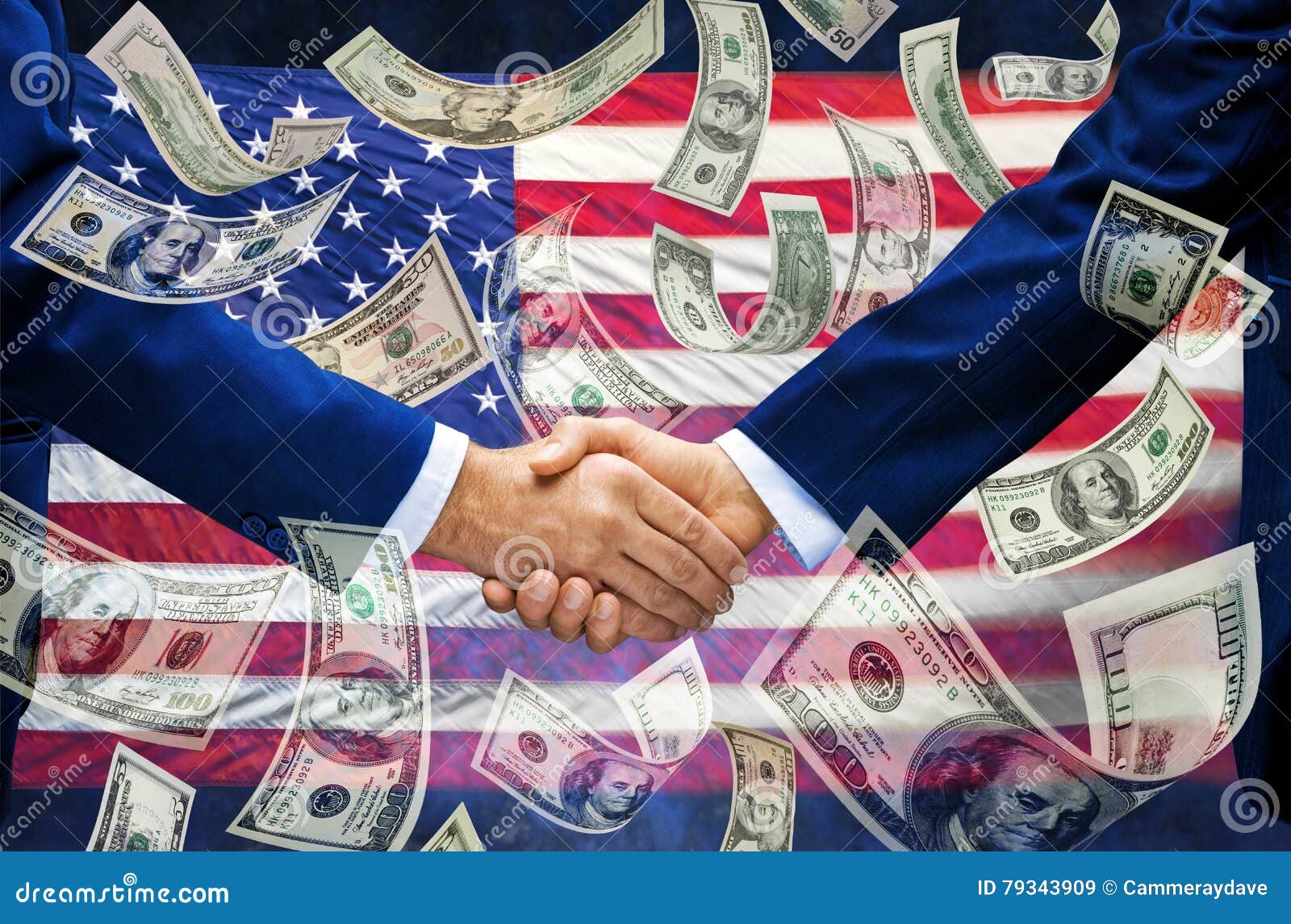 political money handshake american business trump flag