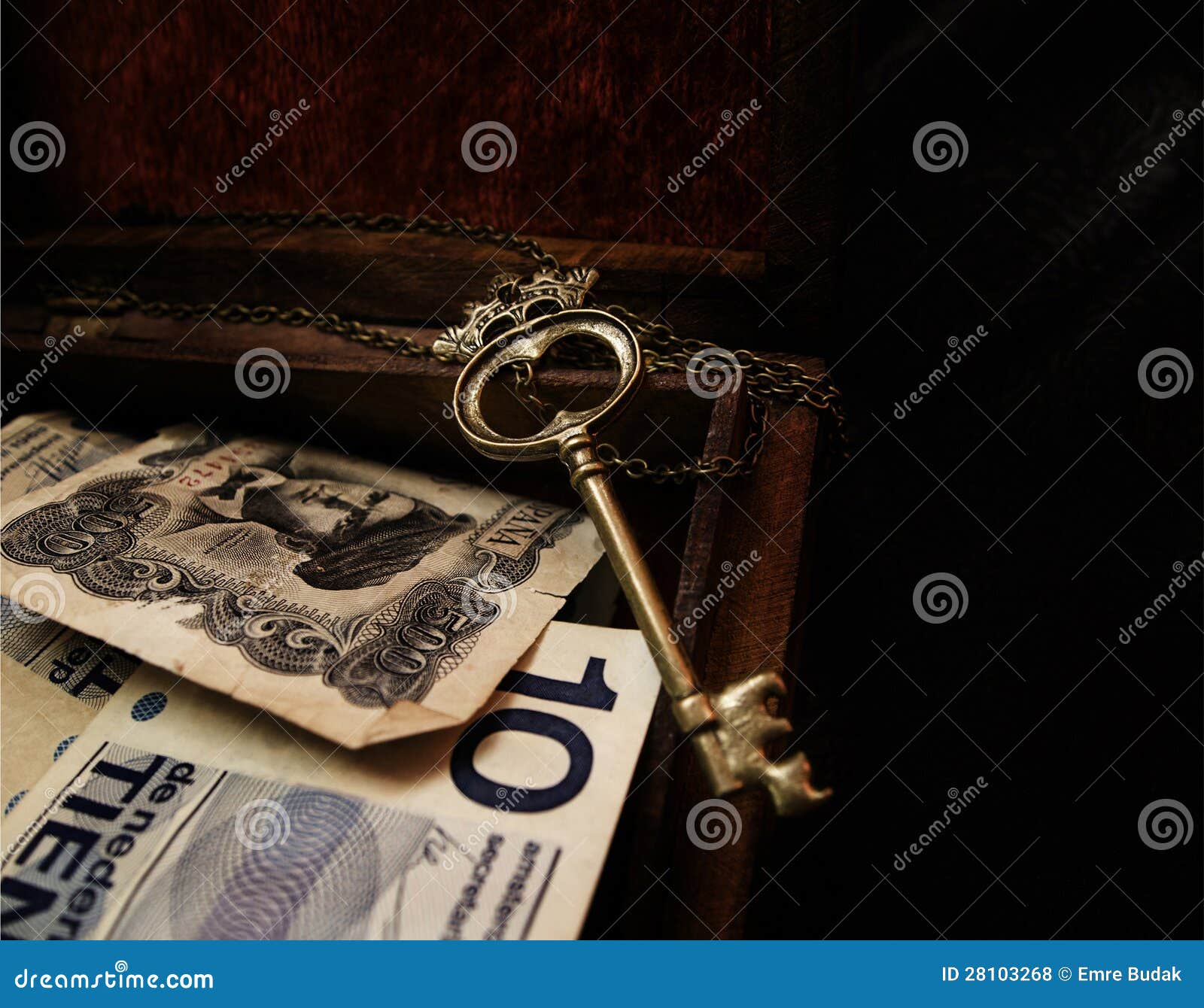 Money and key in box stock photo. Image of background 28103268