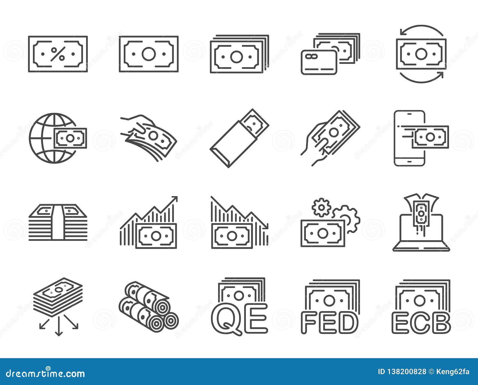 money line icon set. included icons as cash, passive income, bank, banknote, currency and more.