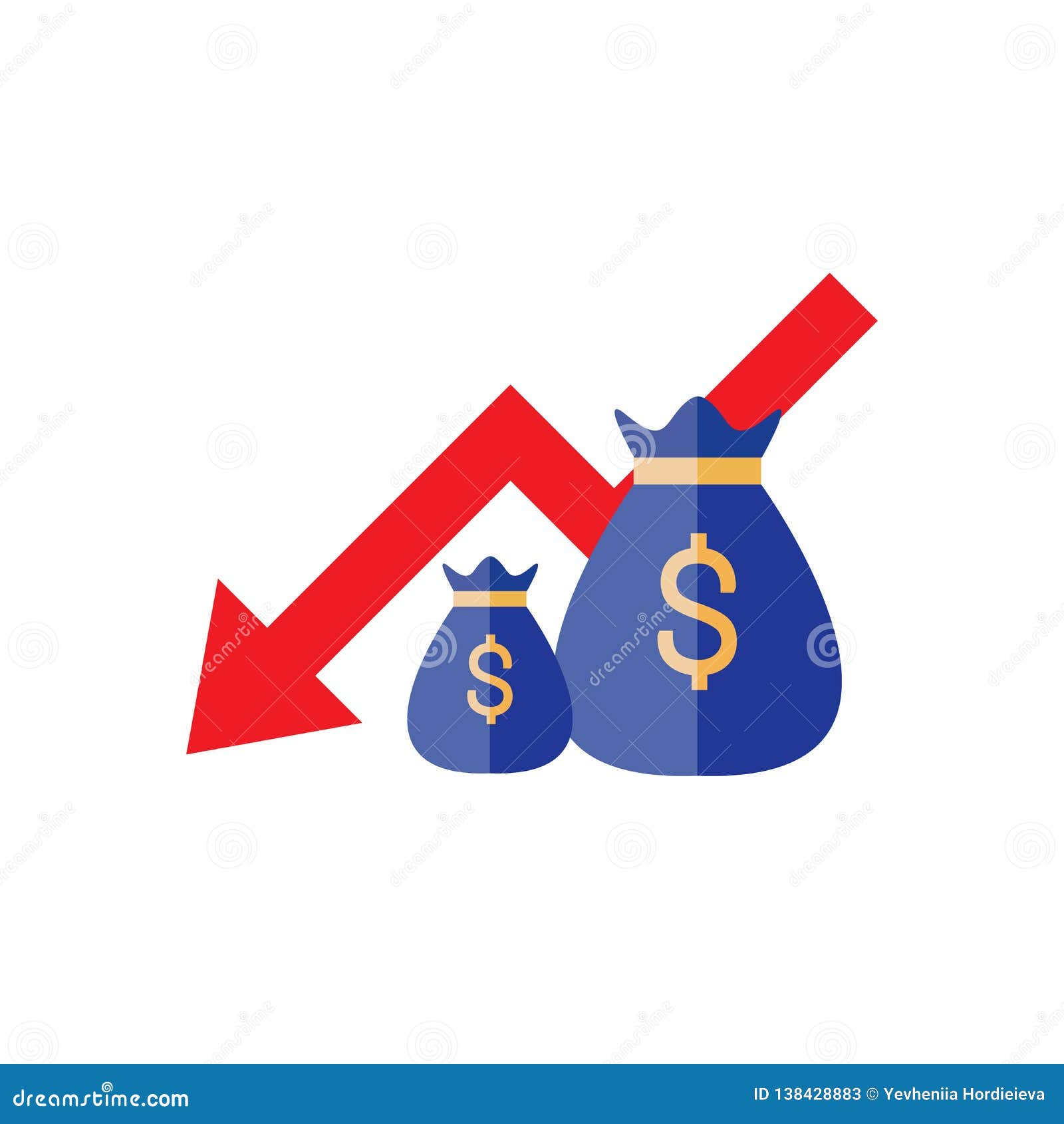 Money Loss Vector Illustration In Flat Cartoon Style. Cash With Down