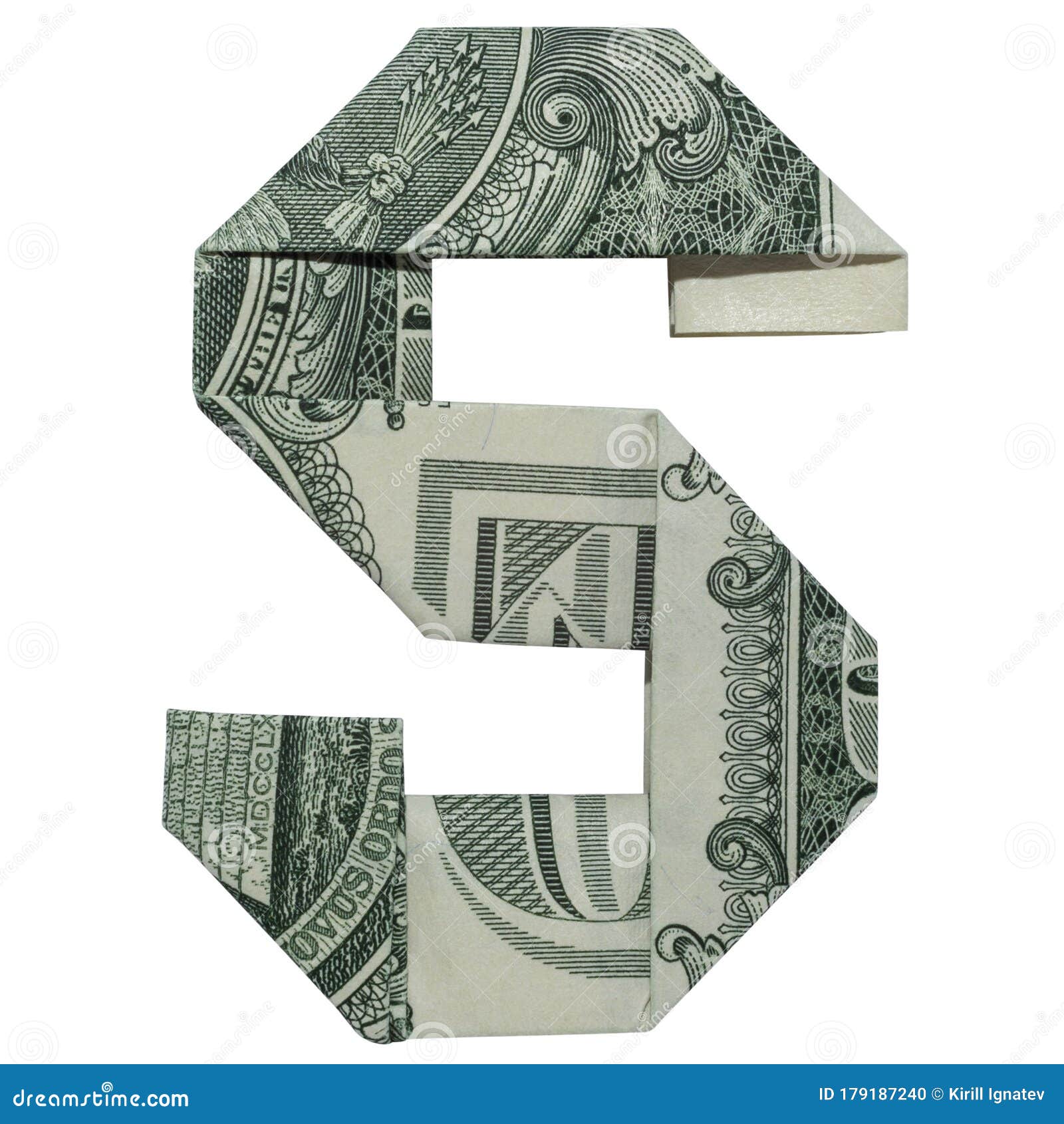 Money Origami LETTER S Character Folded With Real One Dollar Bill Isolated On White Background ...