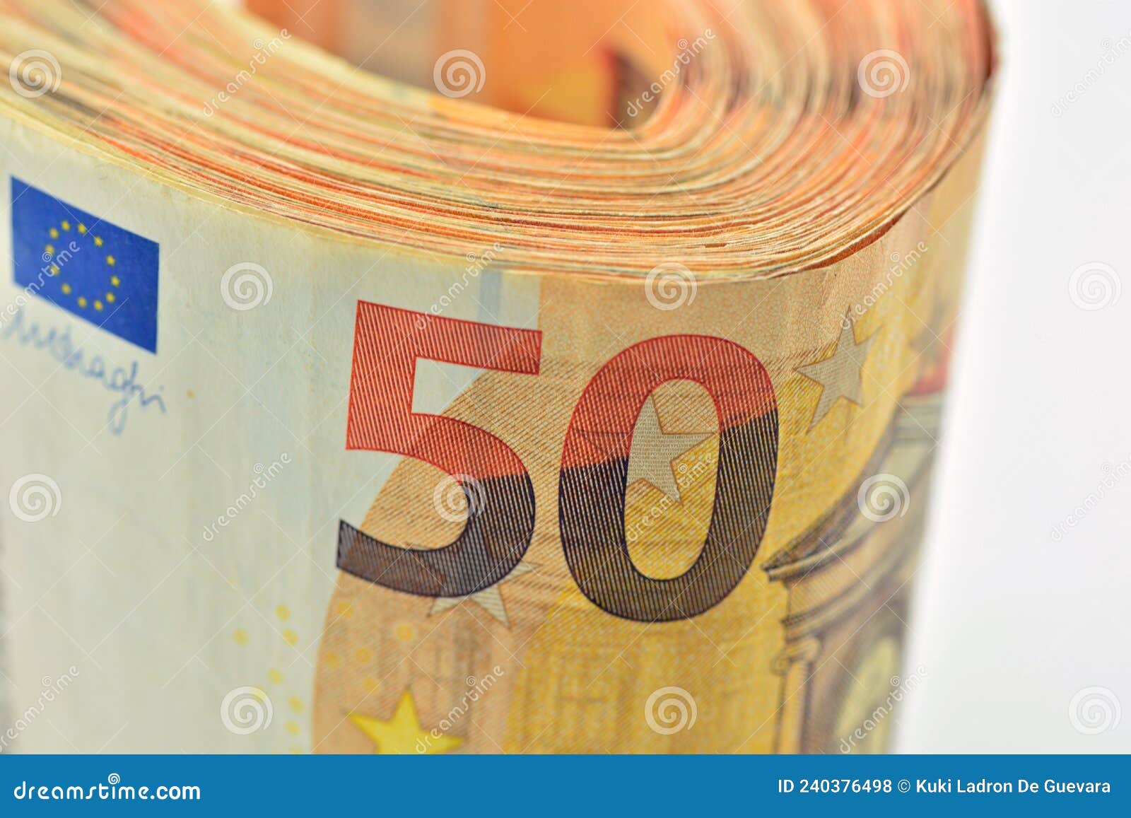 bundles of 50 euro banknotes,  on white