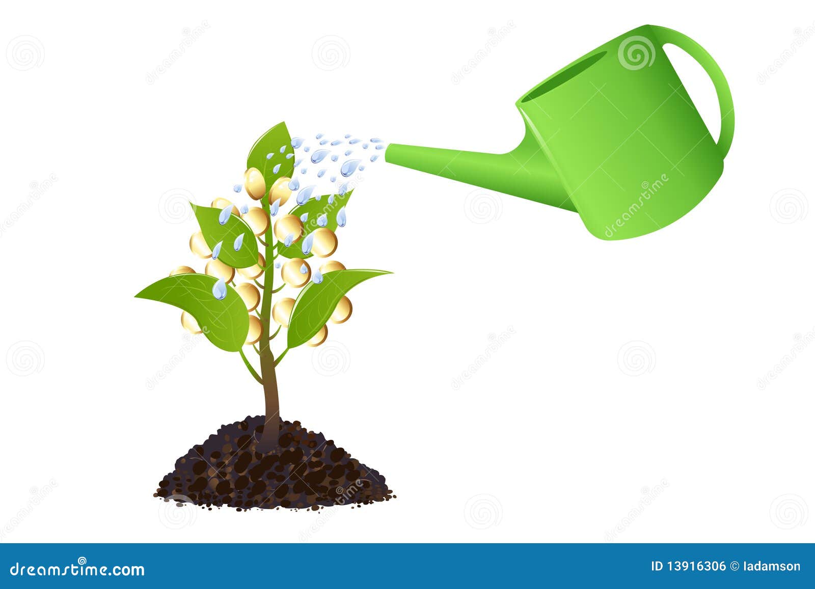 Money Plant with Watering Can. Vector Stock Vector Illustration of