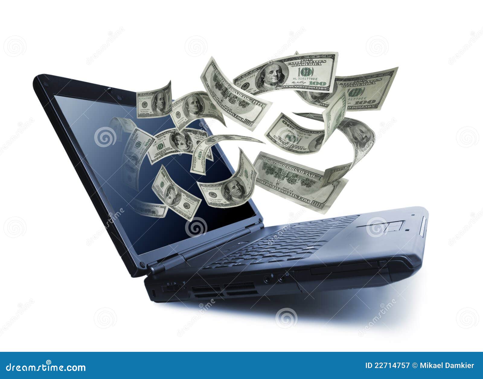 money pouring out from a notebook computer