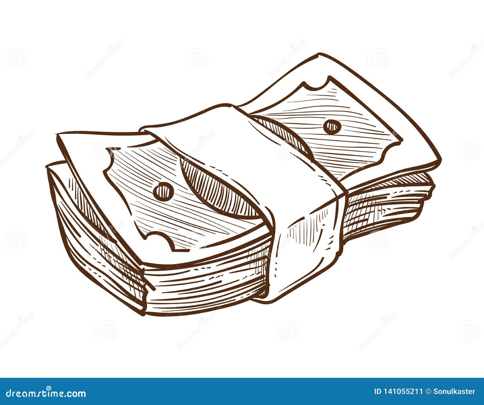 Money Stack in Bundle Isolated Sketch Dollar Bills Stock Vector ...