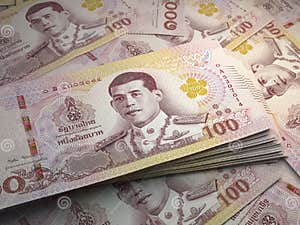 Thai Money Thai Baht Banknotes 100 THB Bahts Bills Royalty Free Stock 