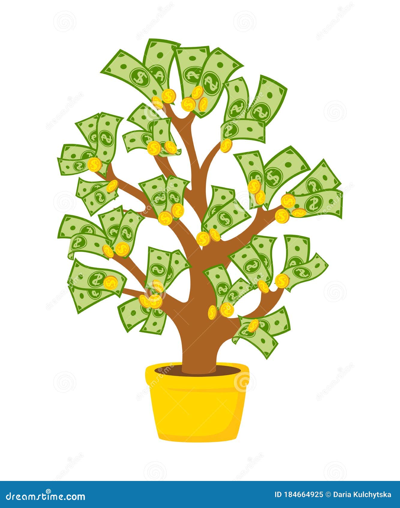 Money Tree with Coins Banknotes Flat Potted Plant Stock Vector -  Illustration of crop, invest: 184664925