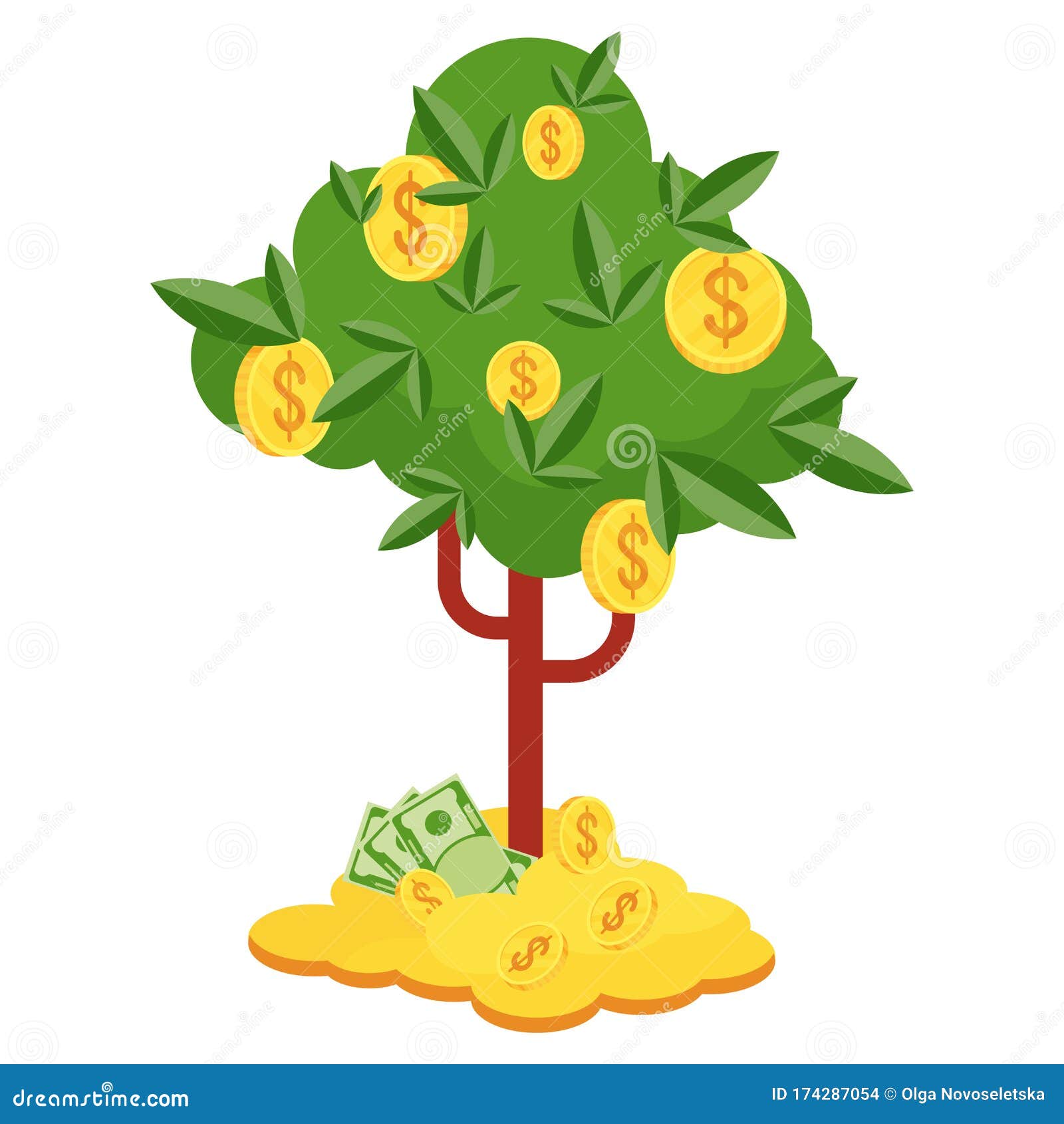 Money Tree with Gold Coins and Paper Dollars. Stock Vector - Illustration  of design, making: 174287054