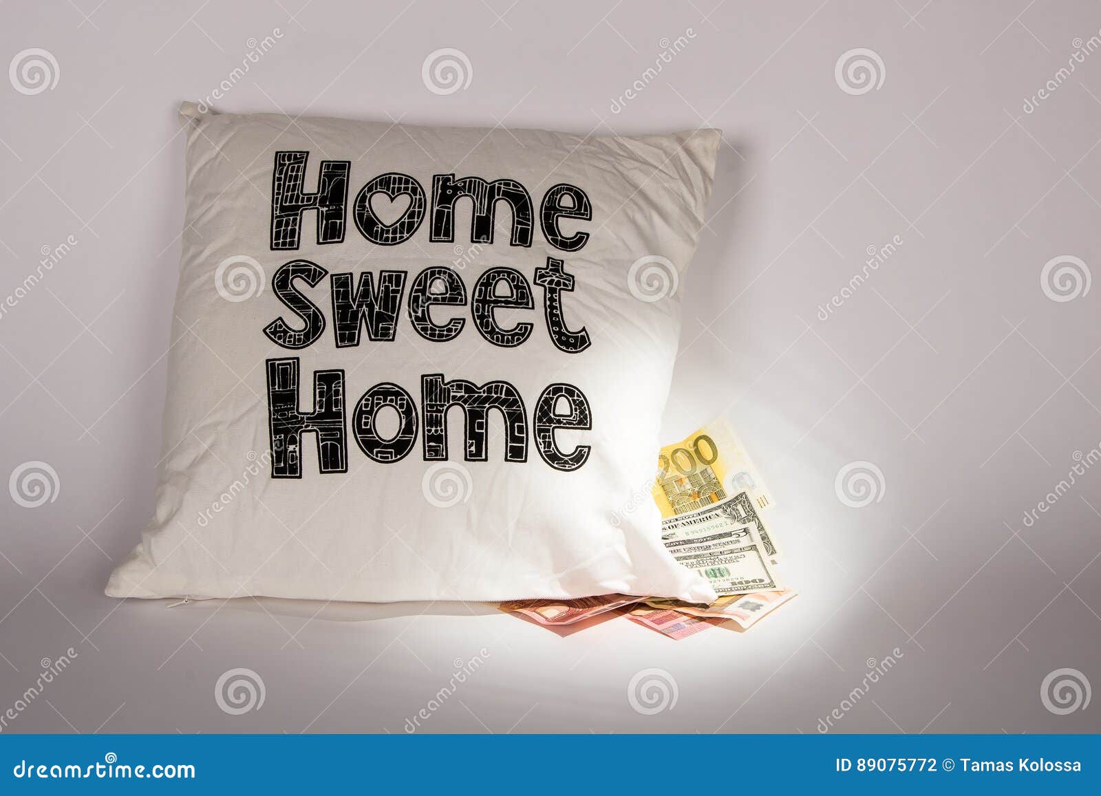 Money under pillow stock photo. Image of steal, robber 89075772
