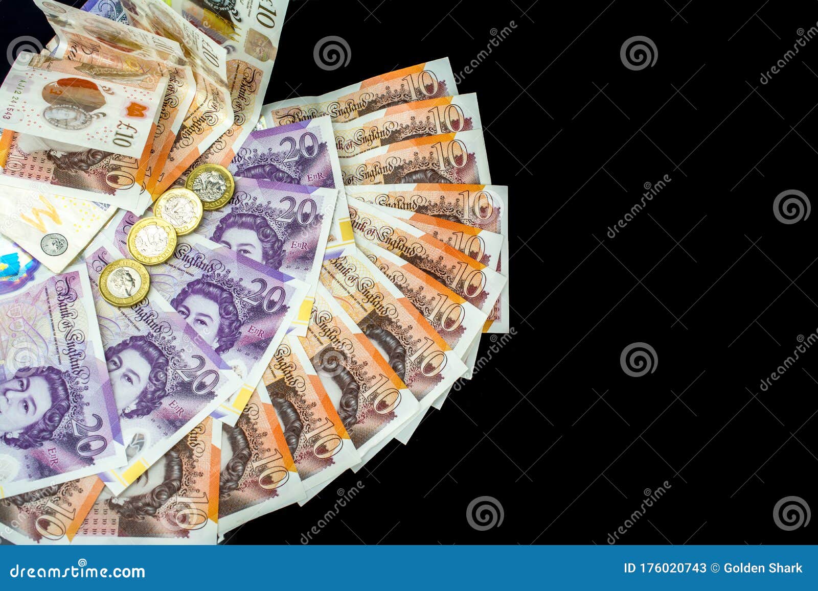 Money Of United Kingdom Close Up On Black Background Pounds Uk 10 And Note Editorial Stock Photo Image Of Europe Black