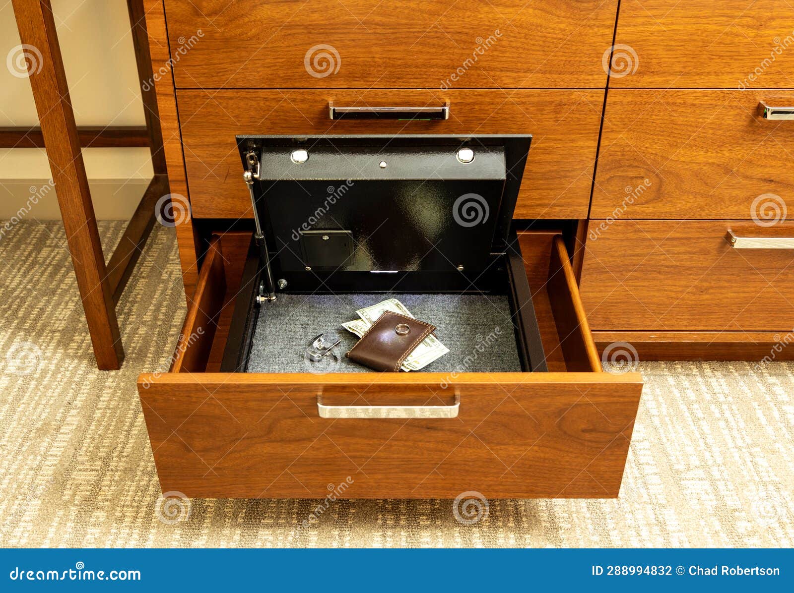 Money and Valuables in Hotel Room Safe Stock Photo Image of copy