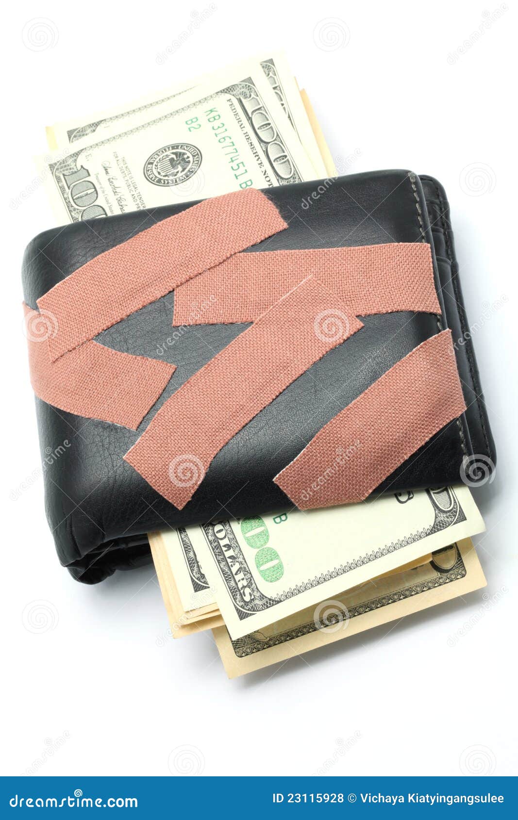 Money In Wallet With Medical Plaster Stock Photo - Image of first, chain: 23115928