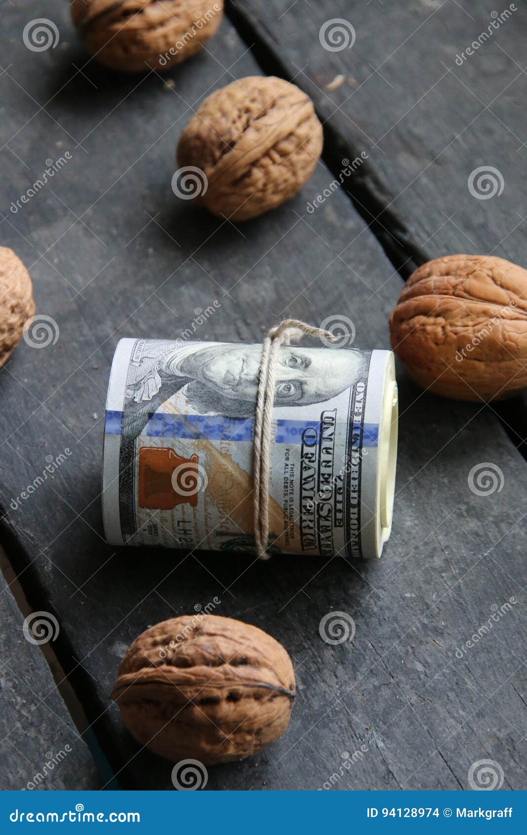 Money and a Walnuts on the Table Stock Photo Image of brown, money