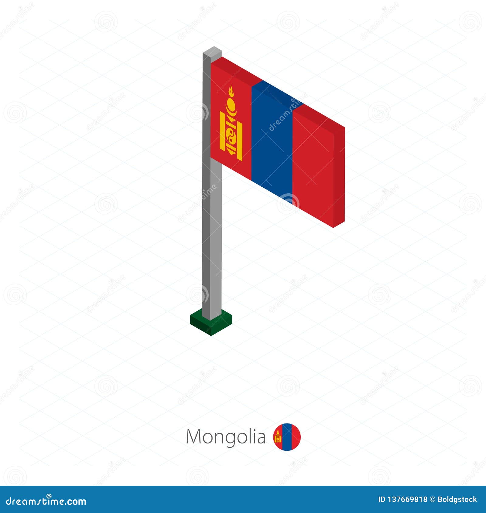 Download Mongolia Flag On Flagpole In Isometric Dimension Stock Vector - Illustration of flat, graphic ...