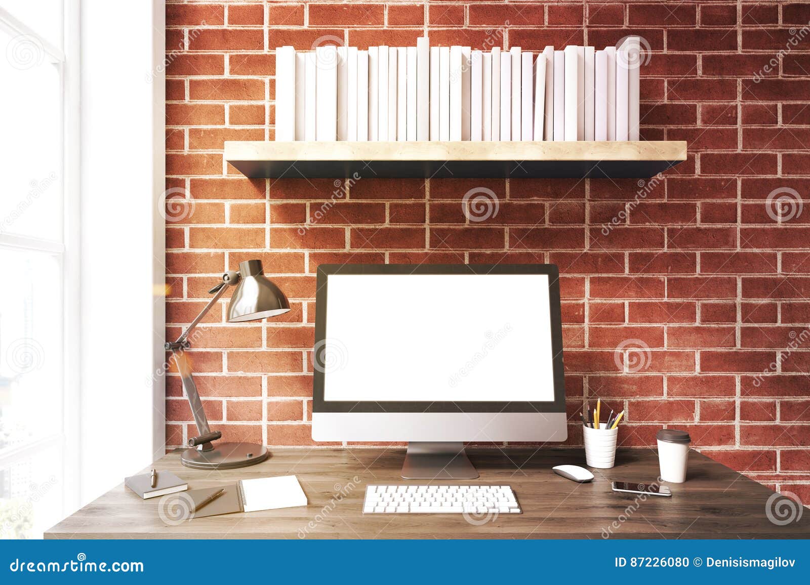 Monitor Branco Do Computador Contra a Parede De Tijolo, Tonificada  Ilustração Stock - Ilustração de interior, objeto: 87226080, image size:1600x1156