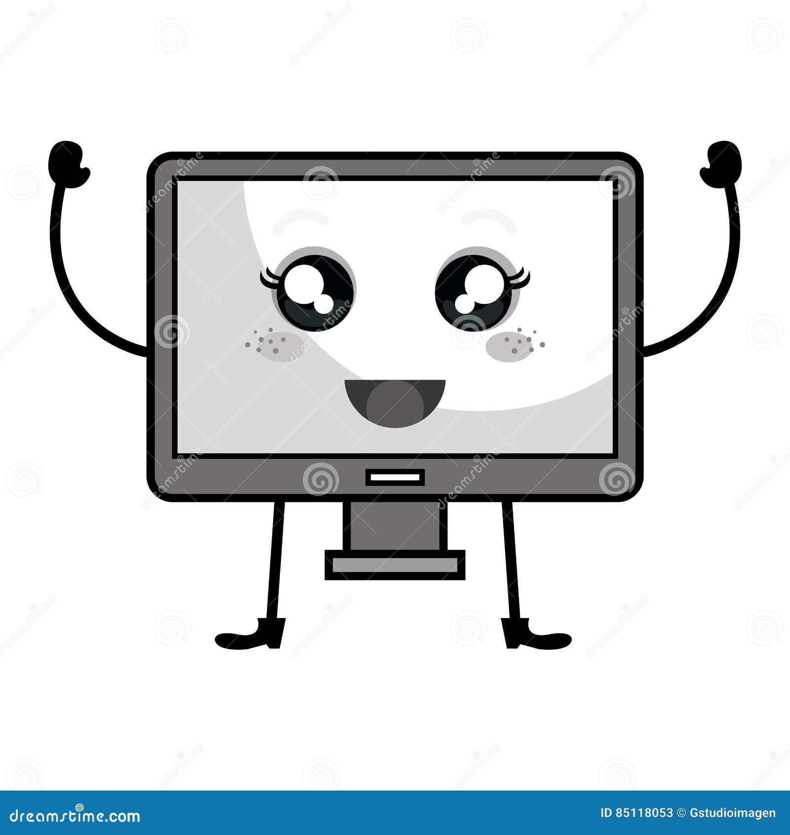 Monitor Computer Kawaii Character Stock Illustration - Illustration of ...