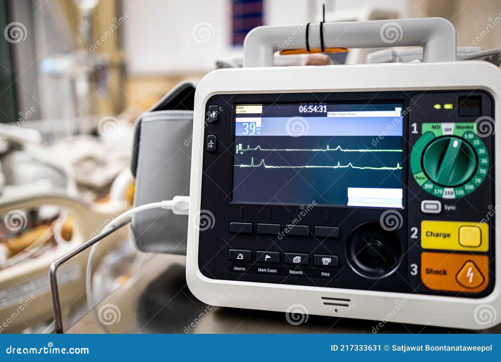 Monitor Screen for Medical Defibrillator or Emergency Heart Pump,showing Vital Signs,heart Rate