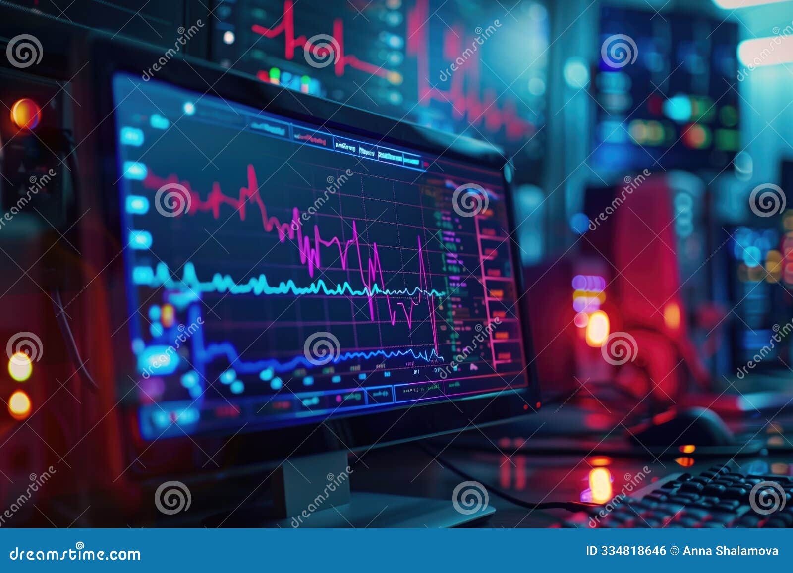 monitors displaying real-time data in a high-tech control room.