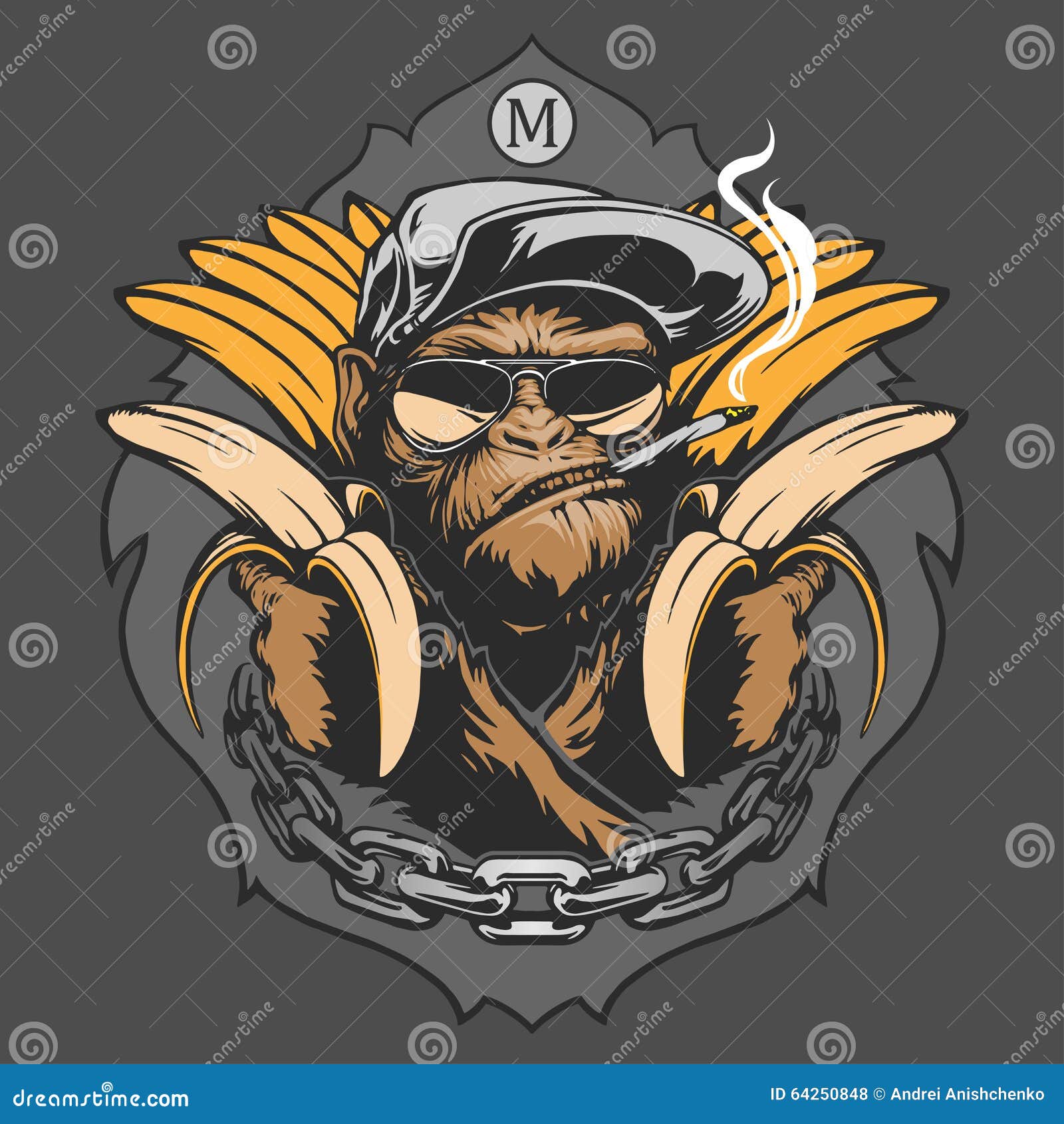 Monkey with bananas stock vector. Illustration of chimp 64250848