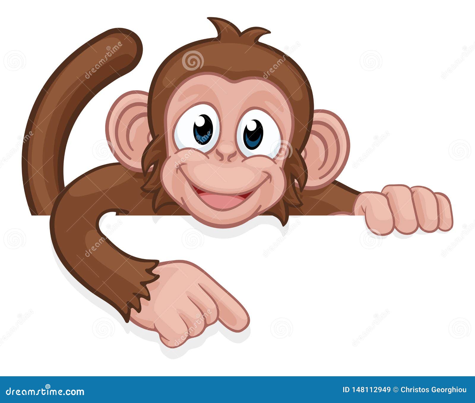 Monkey Cartoon Character Animal Pointing at Sign Stock Vector ...