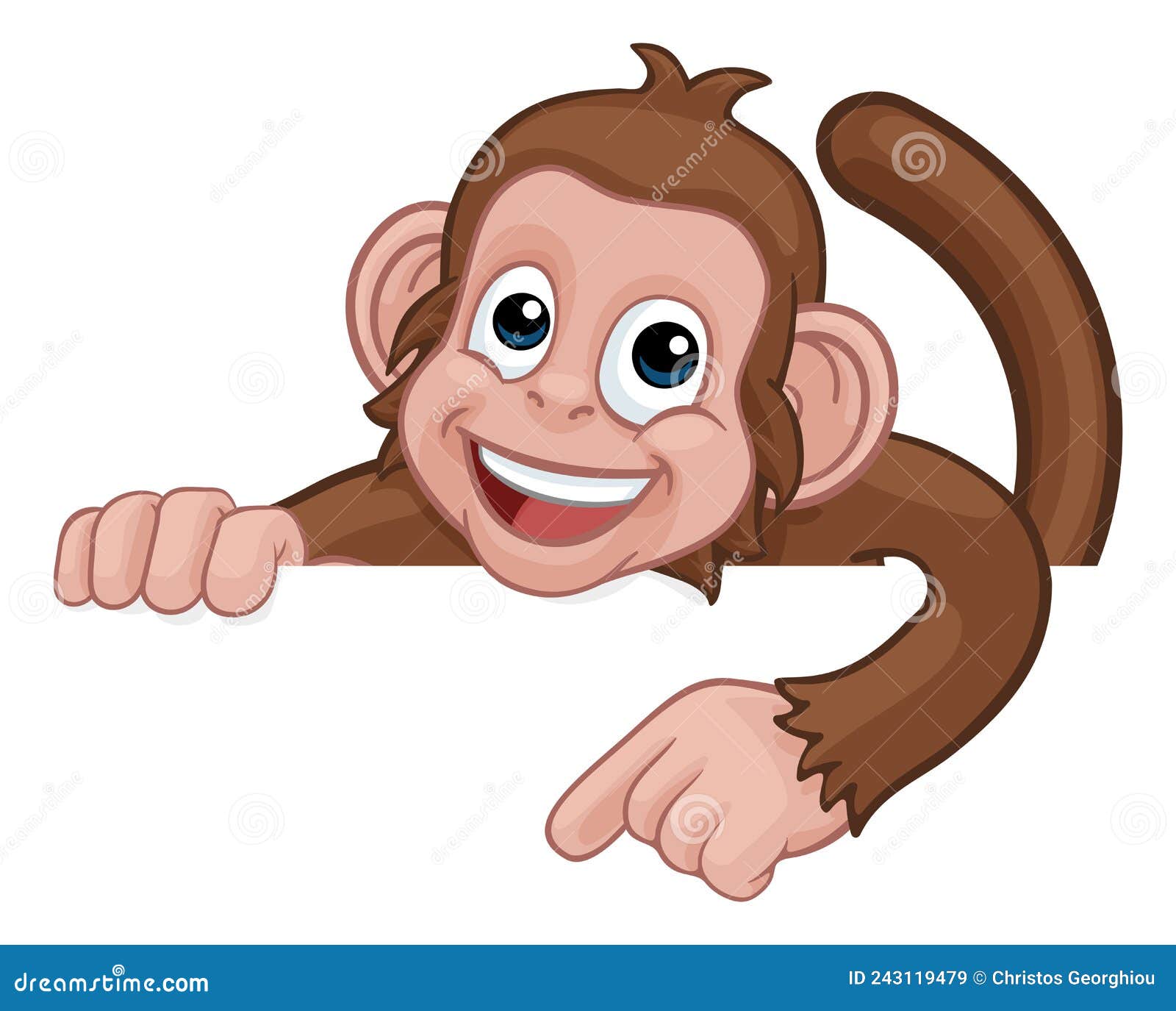 Monkey Cartoon Character Animal Pointing at Sign Stock Vector ...