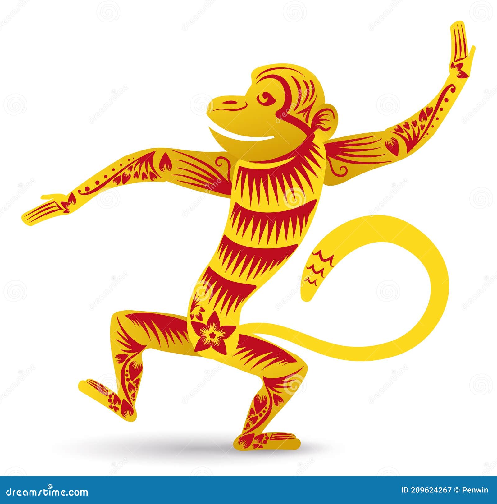 Monkey of Chinese Zodiac in Golden and Red Colors, Vector Illustration ...