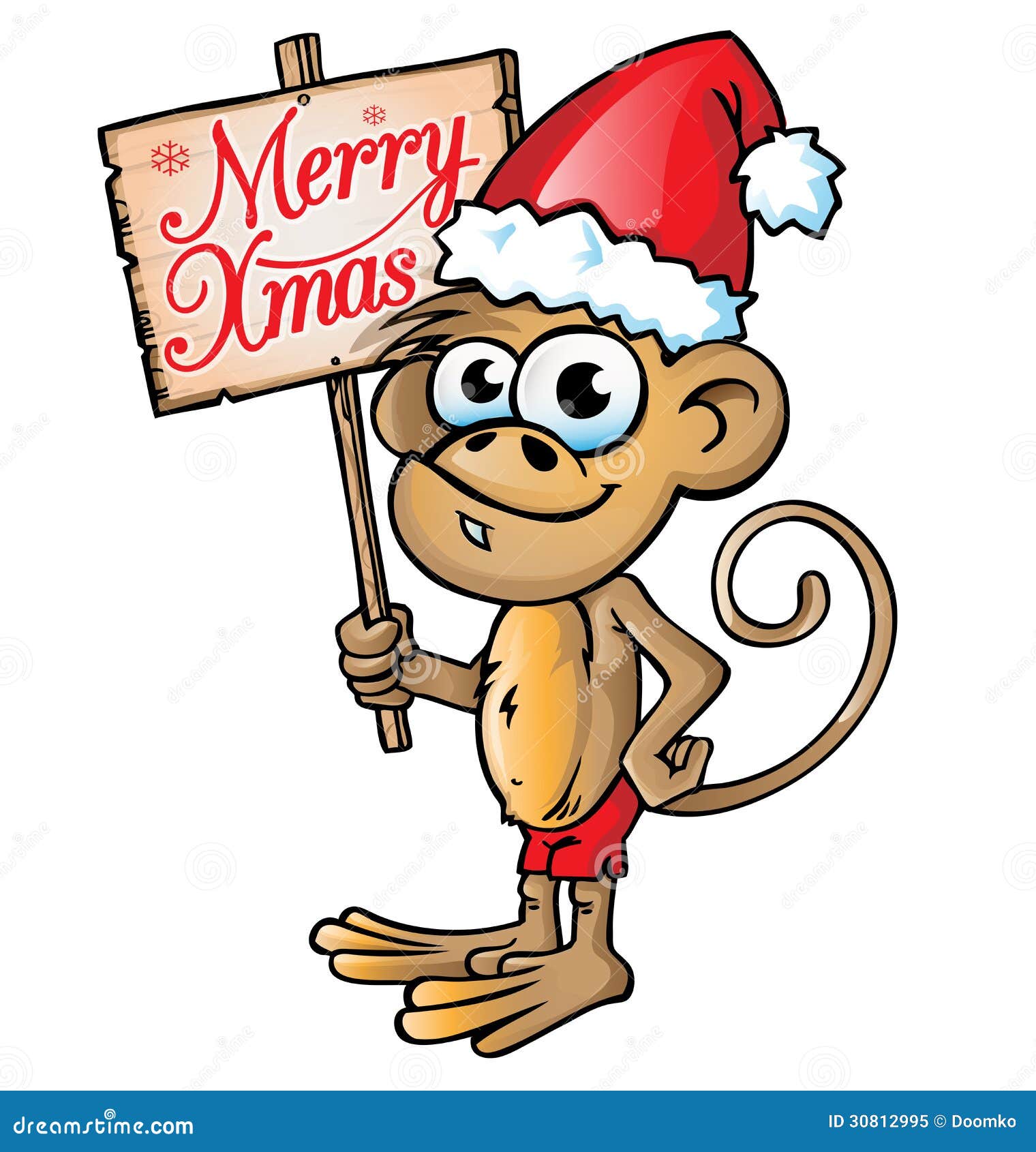 Monkey christmas cartoon stock vector. Illustration of message 30812995