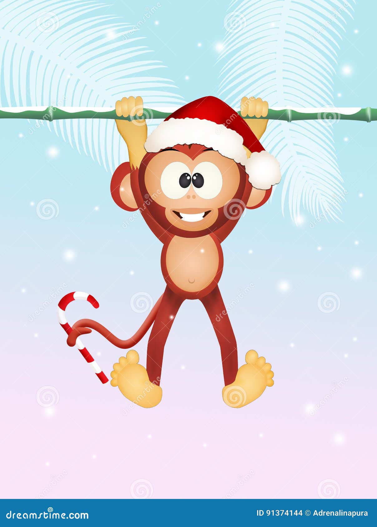 Monkey at Christmas stock illustration. Illustration of palms 91374144