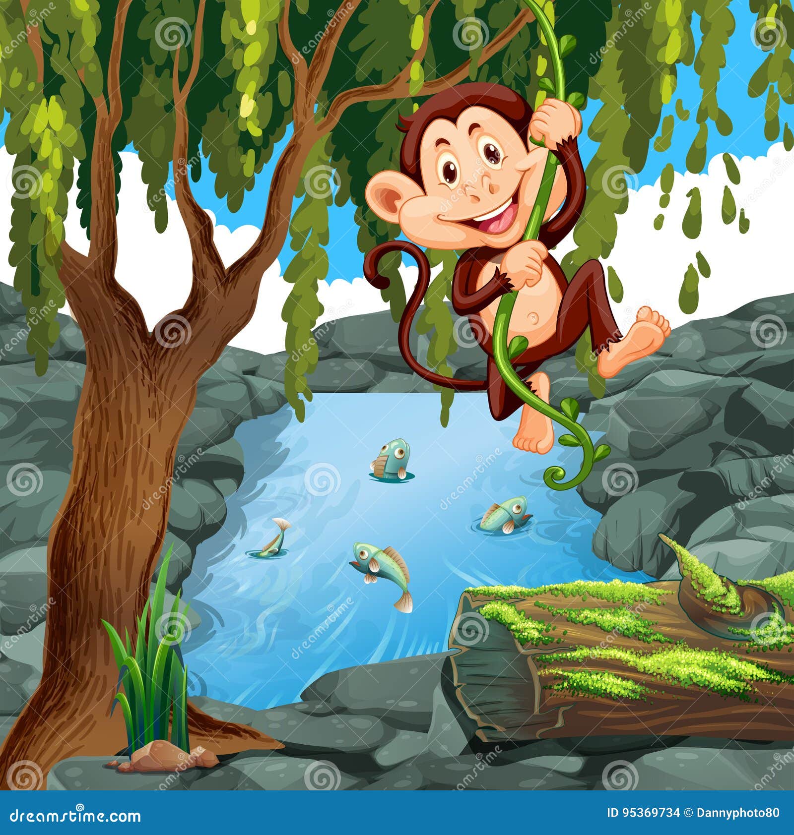 Monkey Climbing Vine In Forest Stock Vector Illustration Of Background Creature 95369734