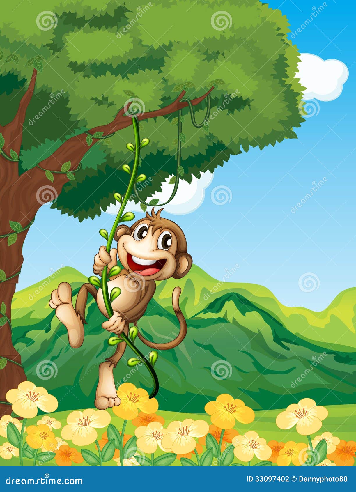 A Monkey Clinging at the Vine Plant Stock Vector Illustration of
