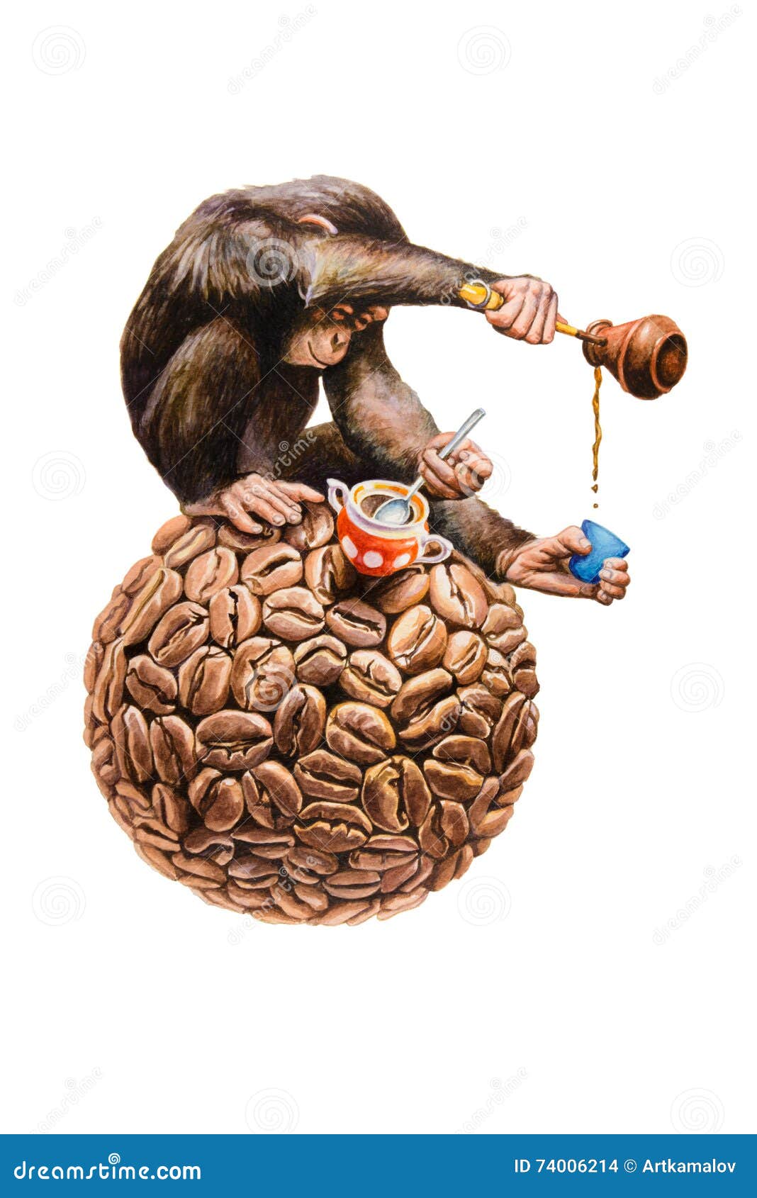 Monkey and coffee stock illustration. Illustration of making 74006214