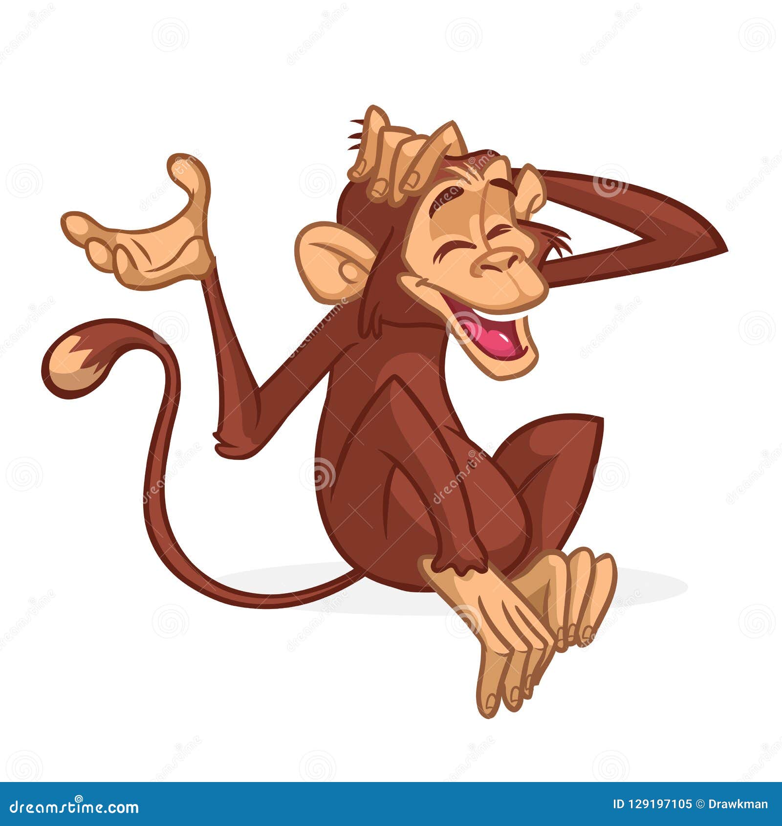 Cute Cartoon Monkey Sitting. Vector Illustration of Chimpanzee Scratching  His Head Stock Vector - Illustration of brown, icon: 129197105