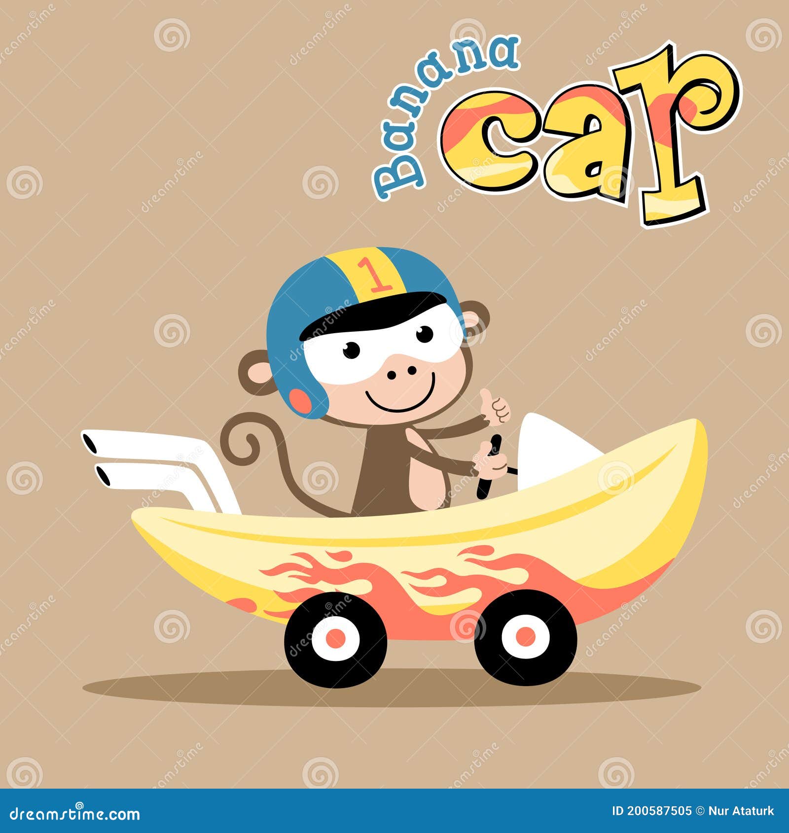 Funny Monkey Cartoon Driving Banana Car Stock Vector Illustration of
