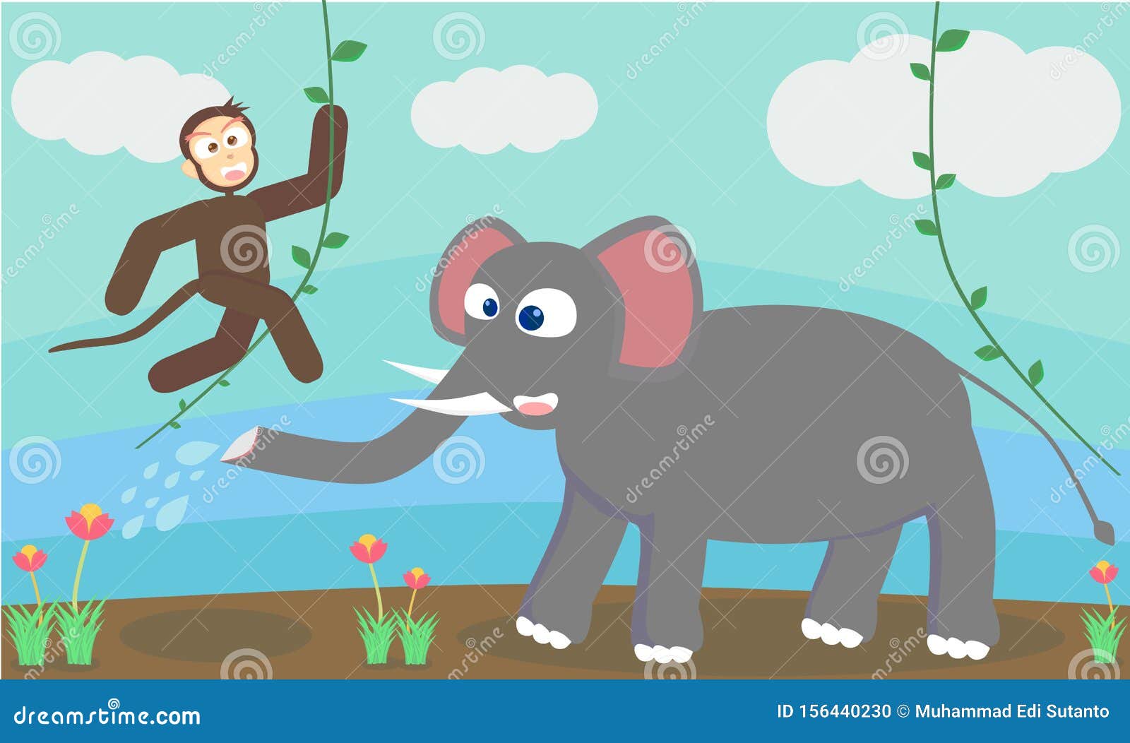 The Monkey and the Elephant Stock Illustration - Illustration of safari,  bear: 156440230